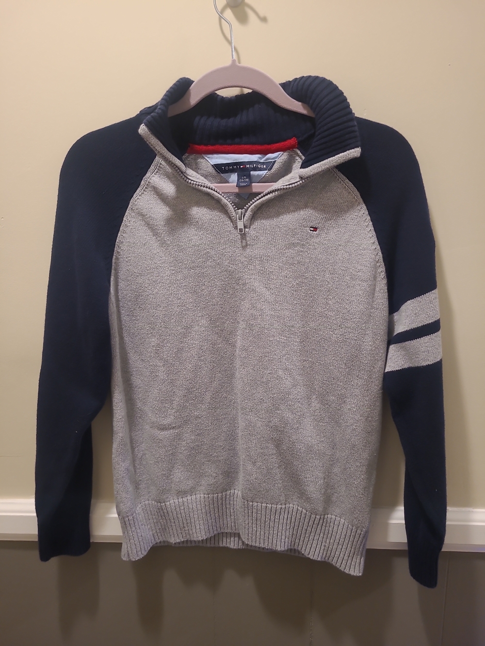Tommy Hilfiger Quarter Zip Mock Neck Pullover Sweater Boys L 16/18 Preppy Trendy